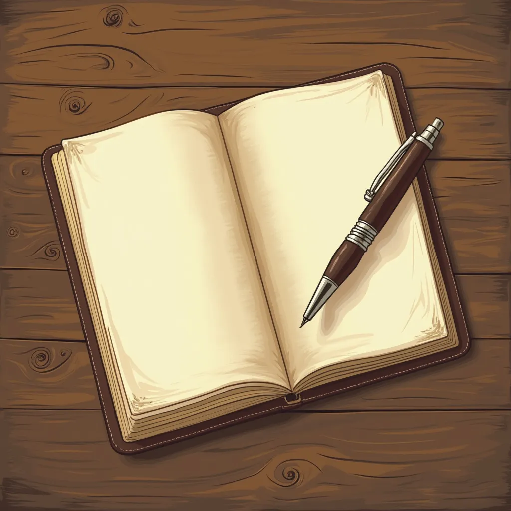 Cuaderno y bolígrafo sobre una mesa retro